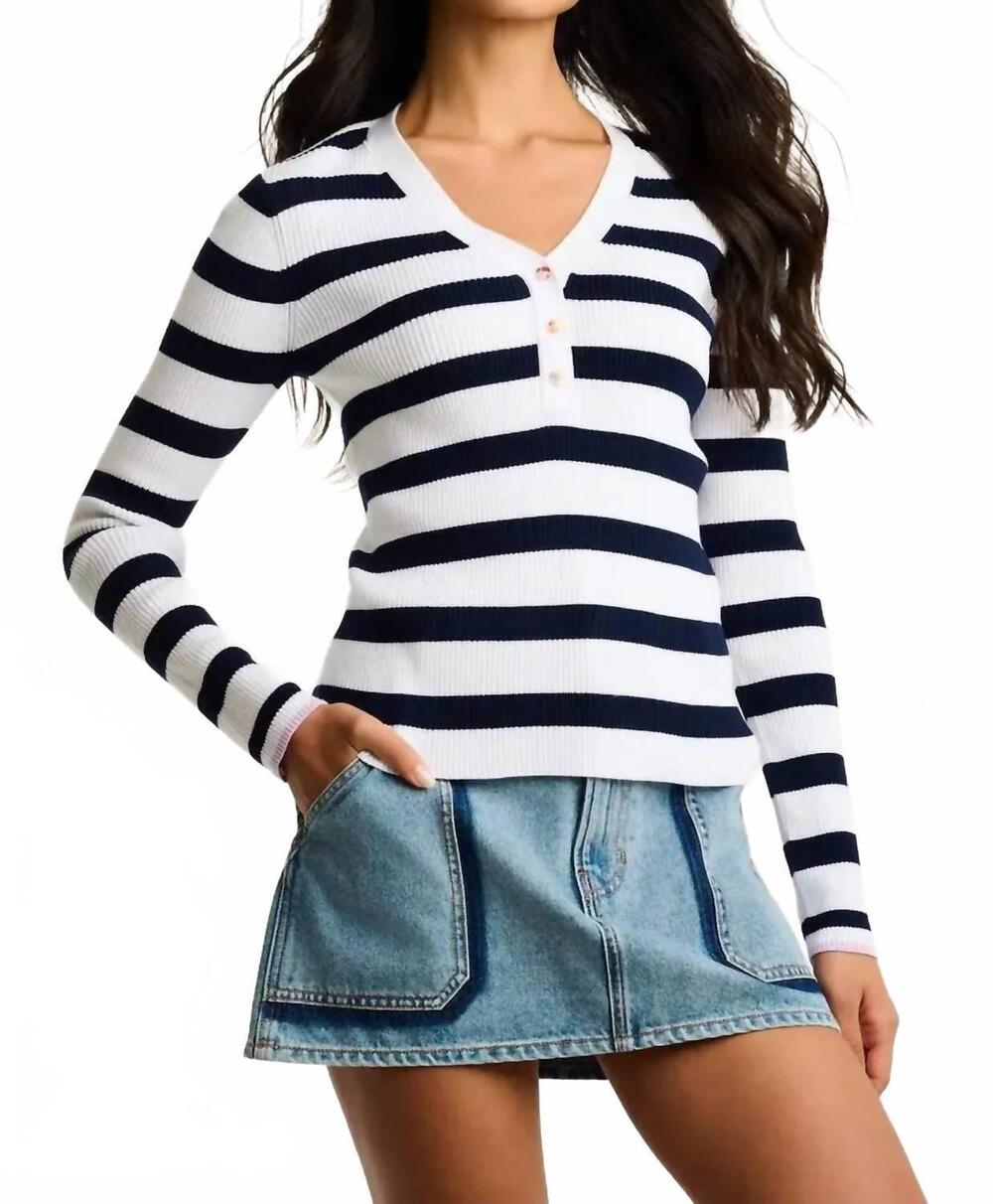 NEW LISA TODD lucky stripe sweater in white/navy